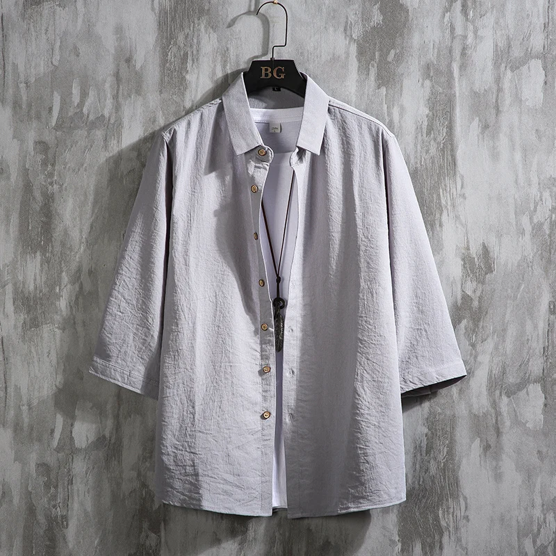 

2024 Men Loose Shirts Summer Men Turn Down Collar Short Sleeve Button Blouse Men Oversized Shirts Male Harajuku Shirt 7Xl