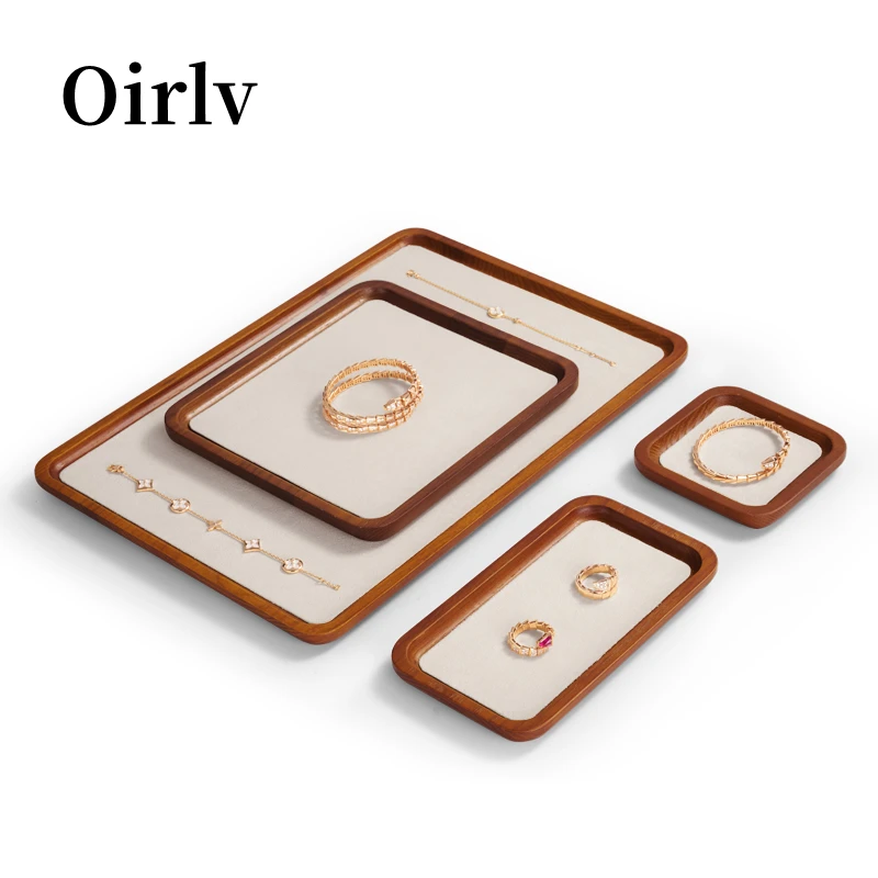 

Oirlv Stackable Jewelry Tray Wood Ring Earring Bracelet Necklace Watch Jewelry Display Tray Organizer Solid Wood Jewelry Tray