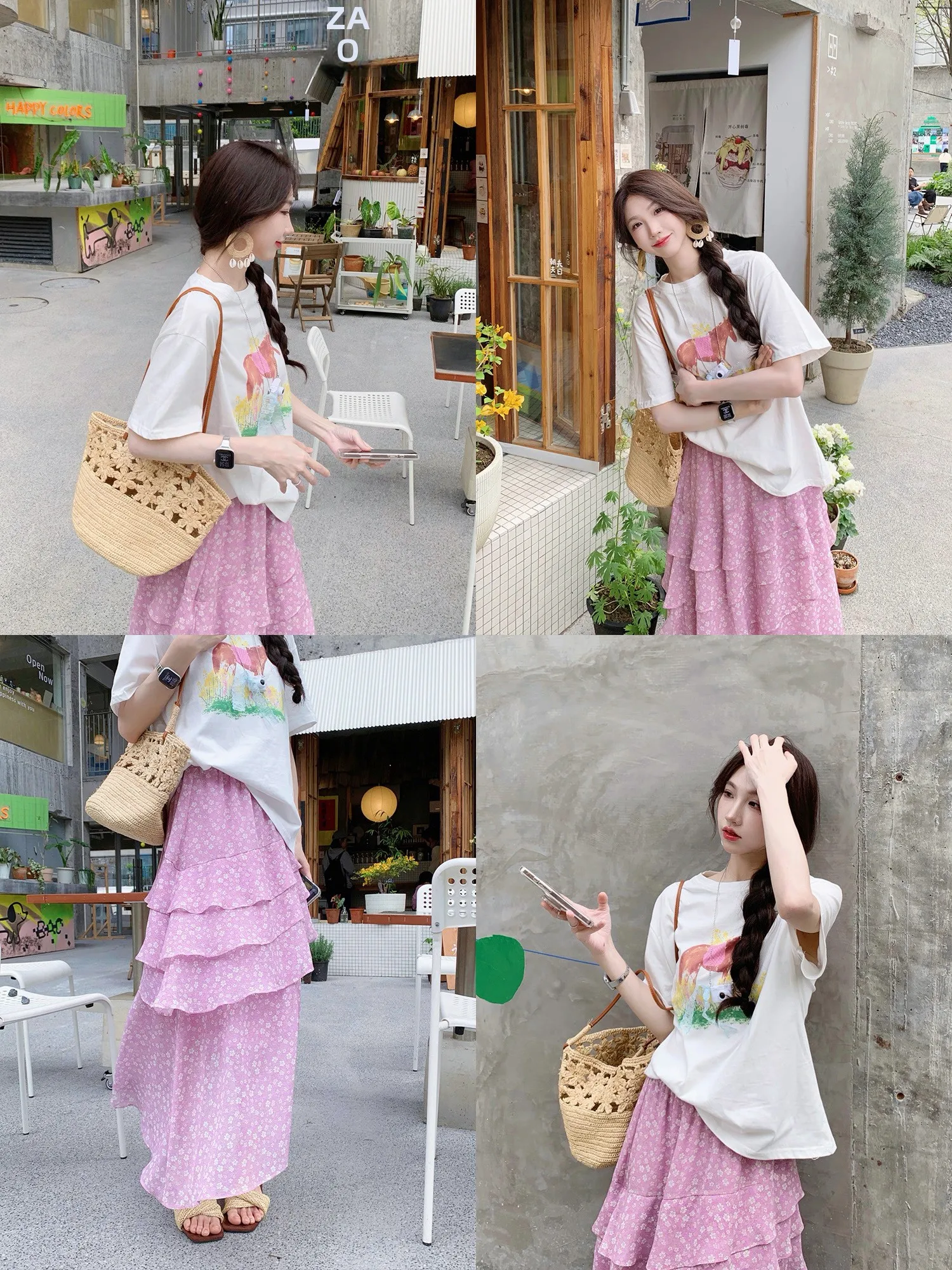

Fashionable Casual Set Women Summer New round Neck Short Sleeve Printed T-Shirt Irregular Half Skirt Two Piece Set