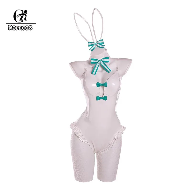 

ROLECOS BiCute Rurudo Artist White Bunny Girl Costume Women Elastic Leather Fabric Sexy Cosplay Bunny Suit White Green Jumpsuits