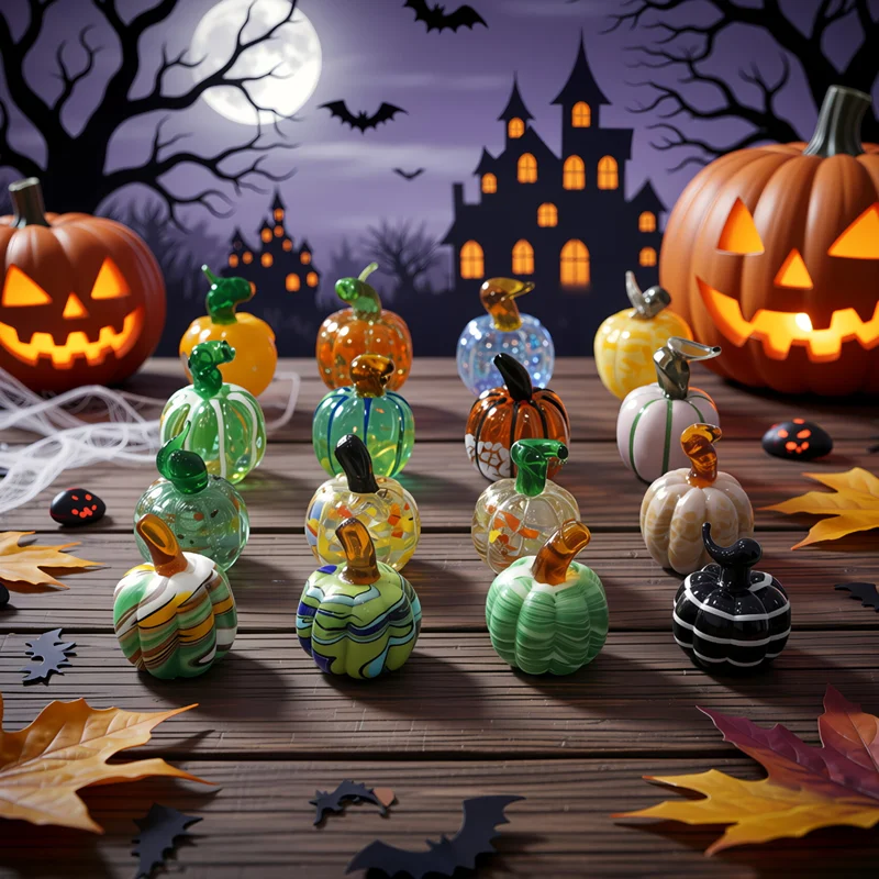 Halloween Glaskürbis Miniatur Figur Handgemacht Bunte Kreative Süße Glas Figur für Wohnzimmer Tisch Desktop Home Dekoration Sammlung Halloween Deko Accessoire Handwerkliches Glas Kunstwerk für