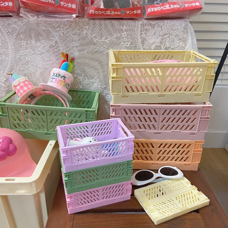 

PGY Korea Ins Foldable Plastic Storage Box Student Desk Organizer Collapsible Handbook Tape Stationery Cosmetics Storage Basket