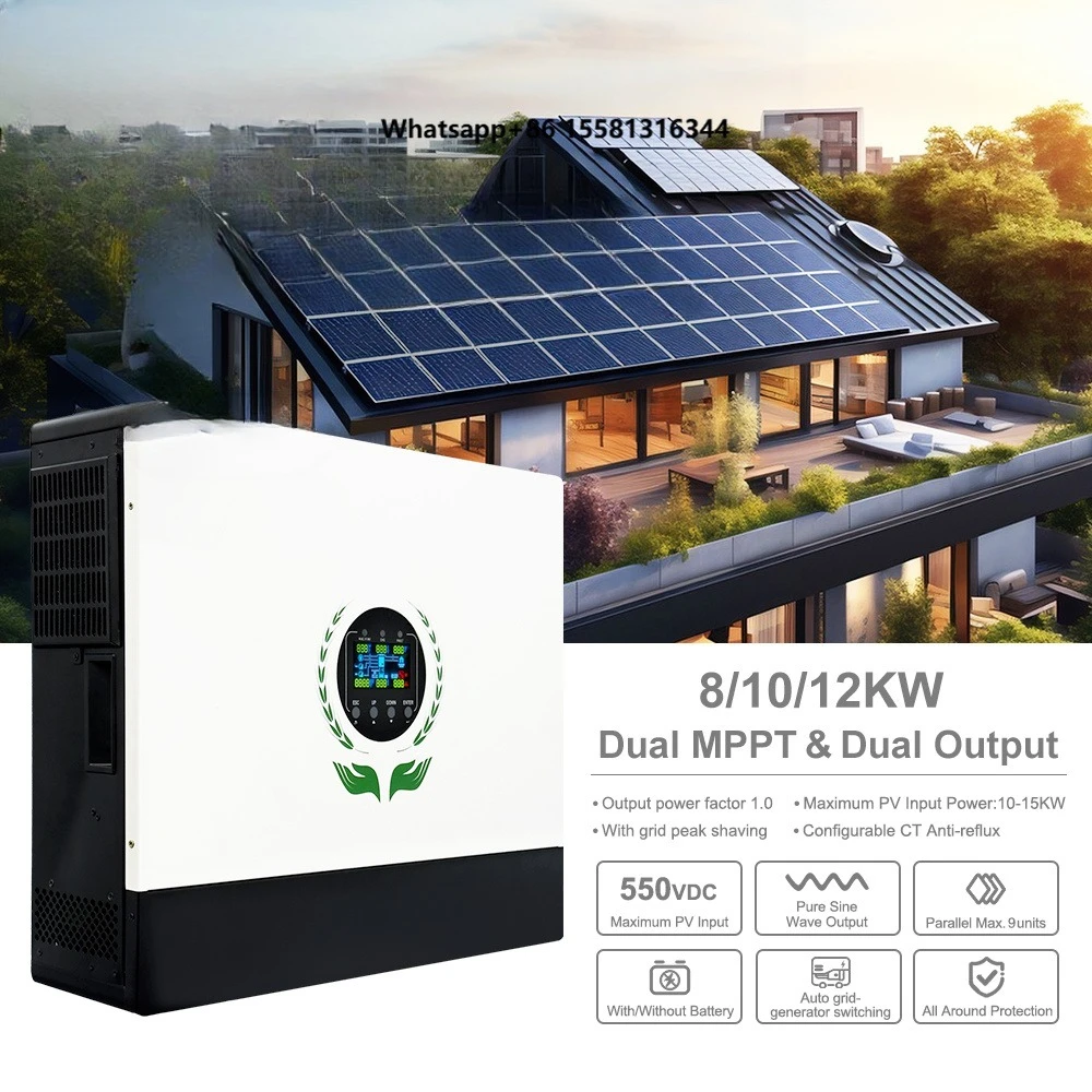 CKMIKE High Quality 8KW 10KW 12KW Dual  27A*2 Dual Outputs on Off Grid Anti-backflow Hybrid Solar Inverter for Wholesale