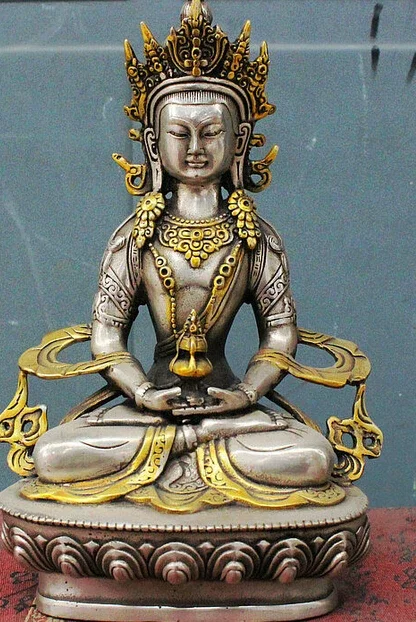 decoration Tibet copper silver  Old Tibet Buddhism Fane Silver Gilt Amitayus longevity God Goddess Buddha Statue