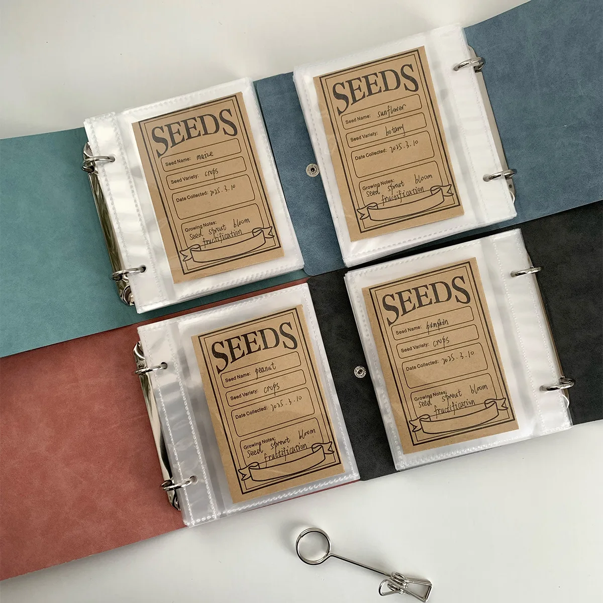 1 Set Garden Seeds Storage Organizers, Seed Organizer Binder with 50pcs Self-Sealing Seed Envelopes,Seed Packet Organizer