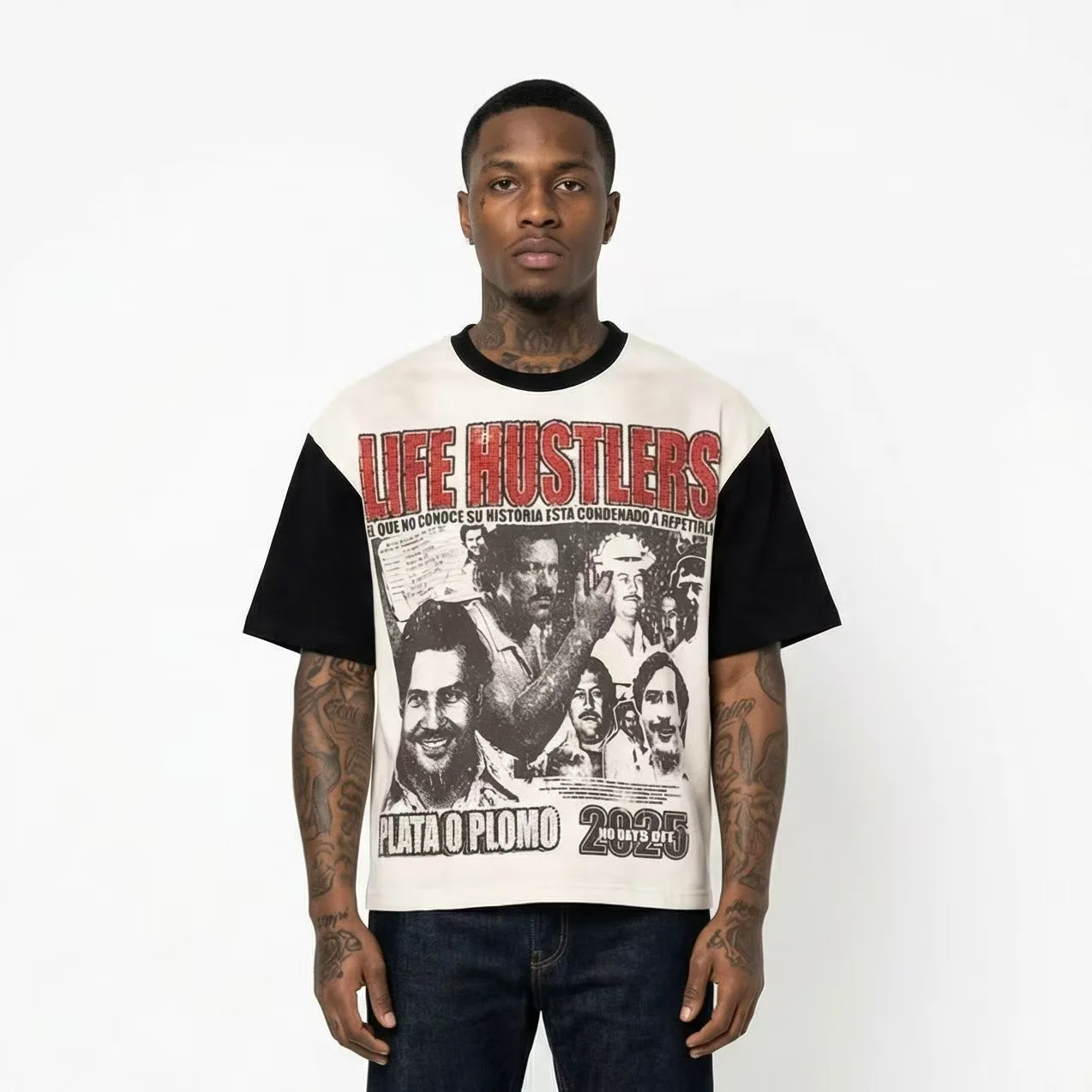 Retro Print Loose Fit round Neck Short Sleeve T-Shirt Pure Cotton Heat-Resistant Diamond Men's Casual Streetwear Citywalk