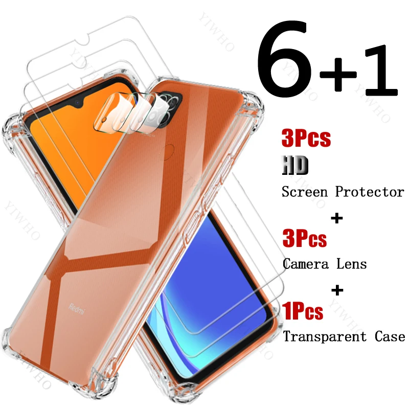 Tempered Glass Screen Protectors for Xiaomi Redmi 9C M2006C3MG Soft Silicone Shockproof Case Safety Camera Lens for Redmi 9 C HD