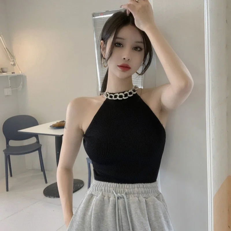 Tanks Women Solid Simple Knitted Sexy Slim All-match Basic Summer Design Clothing Ins Hot Sale Stylish Newest Club Leisure Daily