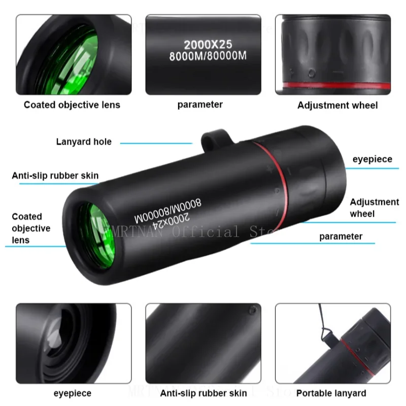 2000x24 Monocular Telescope Mini Portable HD Low Light Binocular Waterproof Outdoor Camping Climbing Birdwatching Telescopes