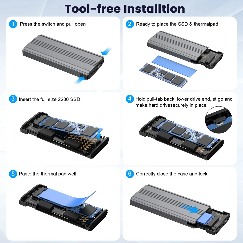 

AT12 20 ГБ твердотельный блок USB3.2 для жесткого диска без инструментов, двойной протокол NVME/NGFF, мобильный жесткий диск Type-C