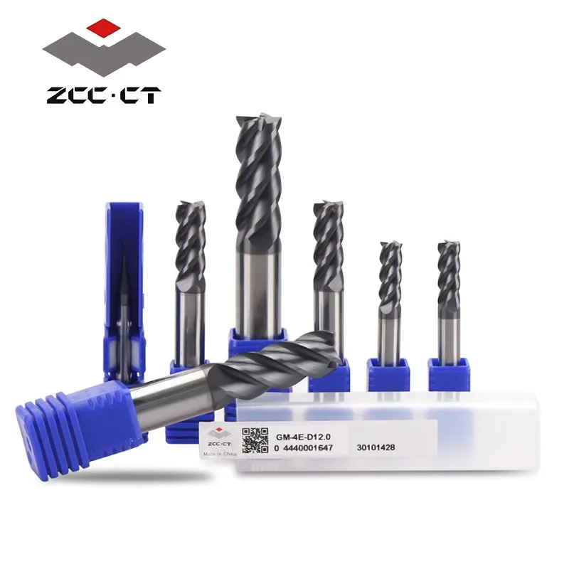 1pcs ZCCCT GM-4E 4-Flute Flattened End Mills With Straight Shank D1.0~D20.0 HRC50 GM 4E Series For General Machining CNC Tools