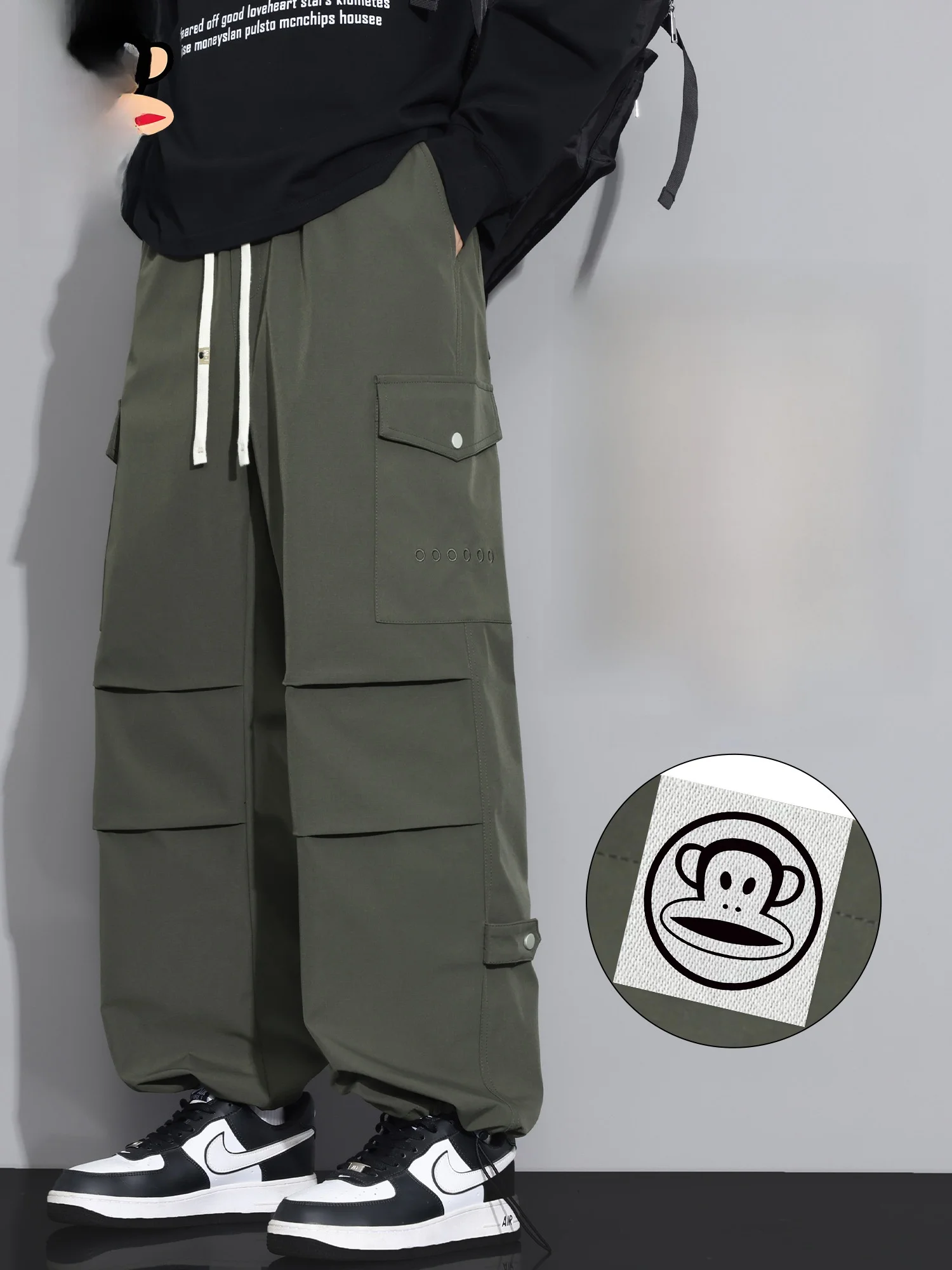 

PaulFrank Large Mouth Monkey Men's Casual Pants Spring 2026 New Loose Straight Leg Pleated Long Trousers Workwear Sle