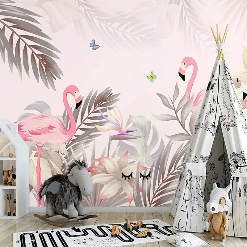 Customized 3D Mural Wallpaper Tropical Plant Flamingo Banana Leaf Photo Living room sofa TV background wall bedroom restaurant