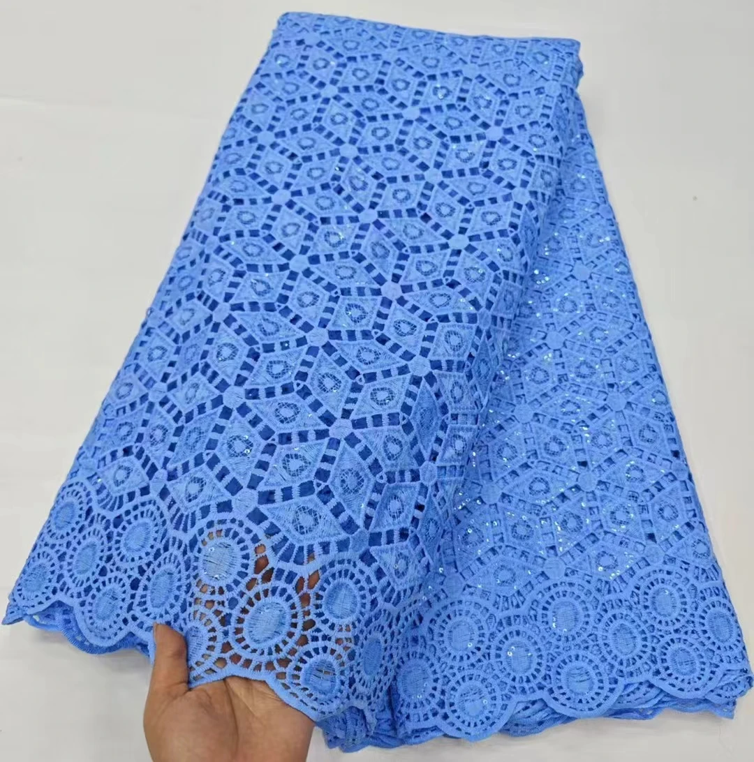 Hot Sale African Tulle Sequins Lace Fabric High Quality Water Soluble Nigerian Guipure Cord Lace For Women Wedding Party Sewing