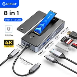 ORICO-estación de acoplamiento para ordenador portátil, HUB USB C con carcasa SSD, 4K, 60Hz, HDMI-Com, 100W, PD, RJ45, SD/TF, 10gbps, M.2, NVME, SATA, SSD, 8TB