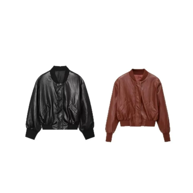 Women 2026 Autumn New Hot Selling French Style Fashion Stand Collar Faux Leather Jacket Coat Versatile Commute Outerwear Trendy
