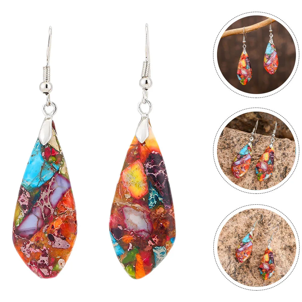 

1Pair Colorful Teardrop Stone Earrings Bohemian Drop Earrings Lightweight Comfortable Daily Wear Women Dangle Jewelry