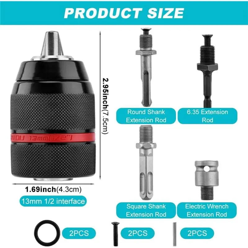 AB46-Keyless Drill Chuck, 1/2-20UNF Mount 1-13Mm- Fits 3/8" SDS-Plus Shank, 1/4" Hex Shank & 1/2" Impact Wrench Adapter view 6
