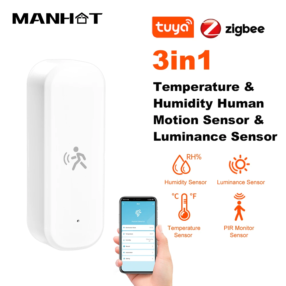 Tuya 3In1 Zigbee3.0 Mmwave Radar PIR Menselijke Bewegingssensor Met Temp Vochtigheid Detector Licht Lumiantie Sensor Domotica