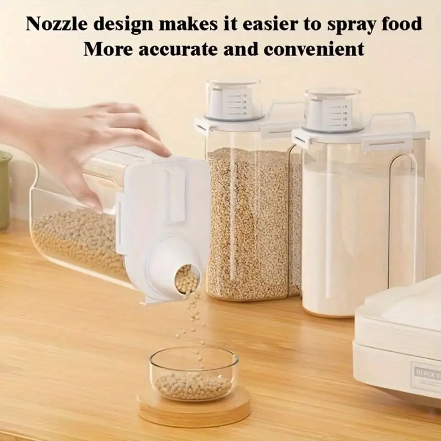 4‑Pcs Airtight Rice Storage Containers Set, 3‑5Lbs Clear Plastic Dry Food Flour Sugar Cereal Bin with Measuring Cup, Kitchen Pantry Organizer, Pet Dog Cat Food Dispenser