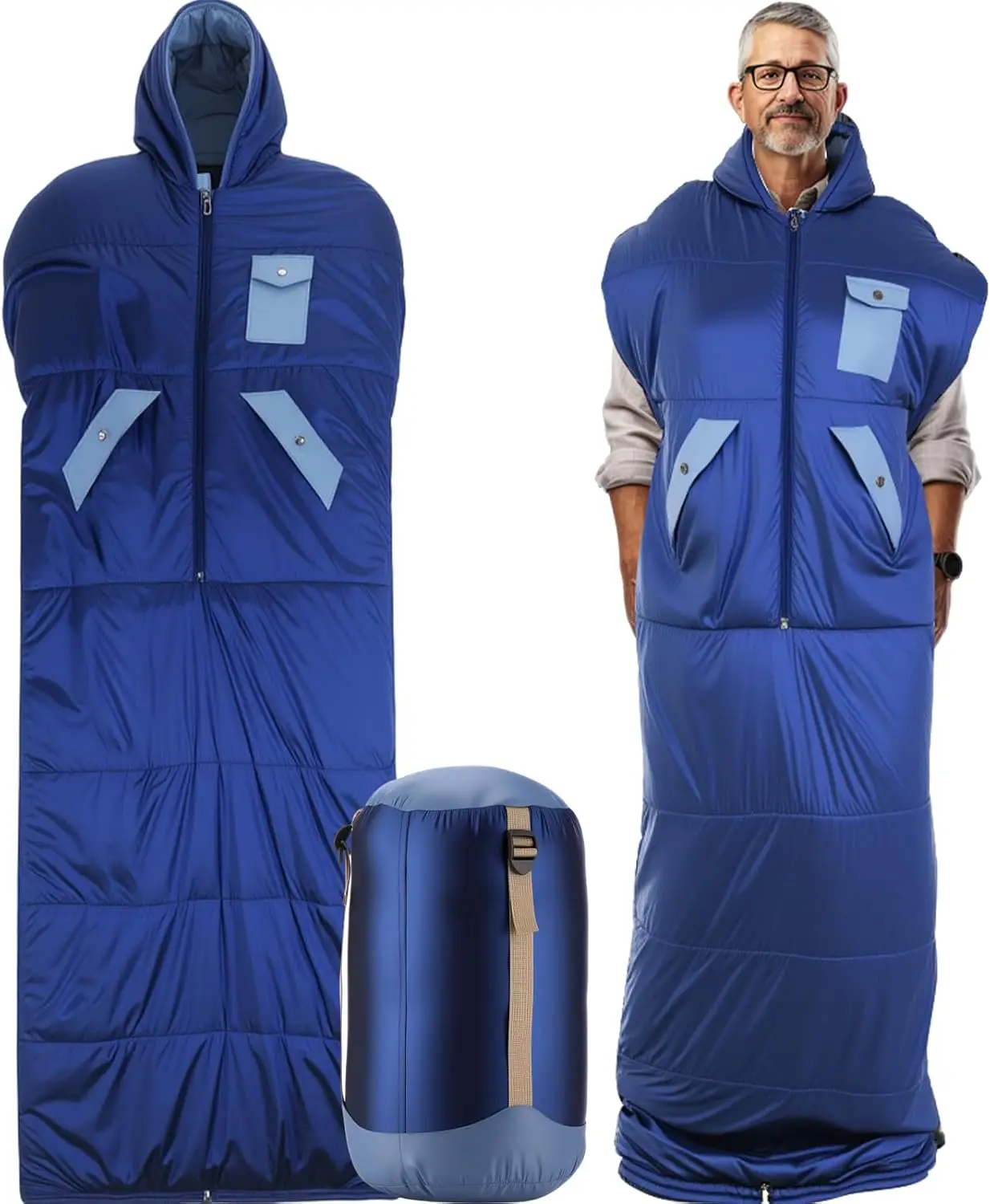 

Hot Selling Winter Outdoor Camping Oversize Walking Sleeping Bag, Quilted Blanket, Adjustable Size Wearable Sleeping Bag