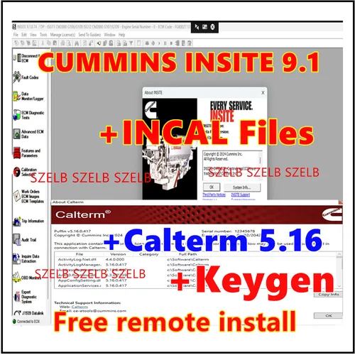 El más nuevo Cummins Insite 9,1 + Calterm 5,16 + Archivos INCAL Código de falla Pruebas de motor para software de diagnóstico de servicio electrónico CMS