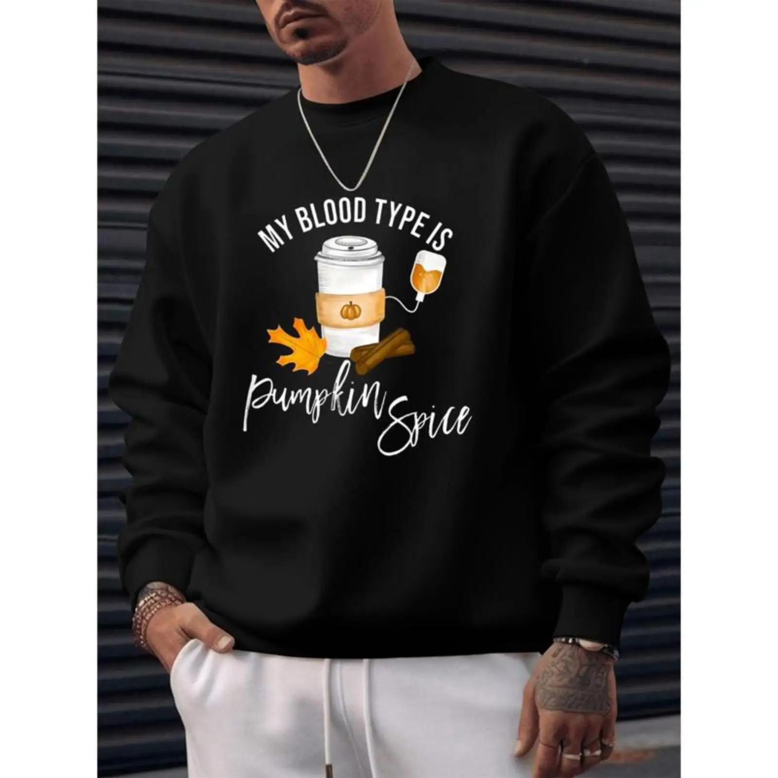 

Unisex My Blood Type Is Pumpkin Spice Sweatshirt Funny Fall Graphic Jumper Autumn Coffee Lover Outfit Thanksgiving Gift
