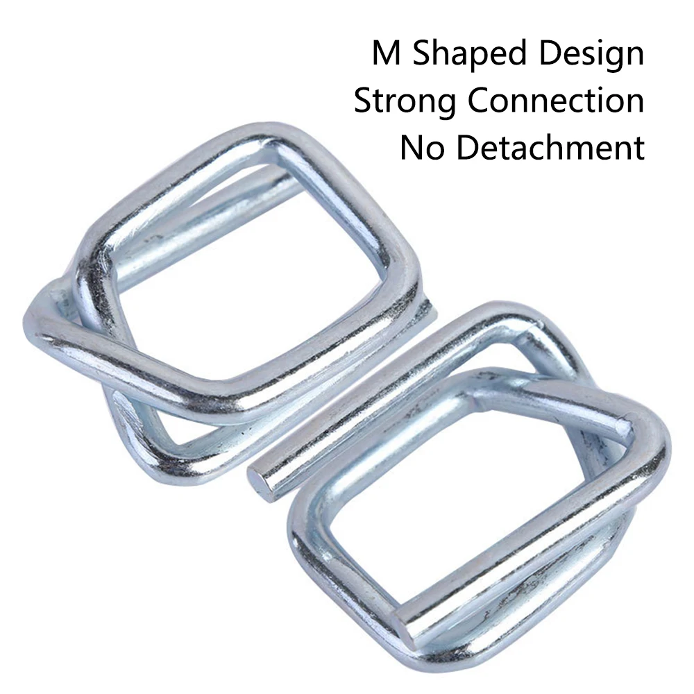 100pcs Metal Strapping Buckles Heavy Duty M Shaped Galvanised Steel Banding Strap Buckles 16mm/19mm For Paper Wood Metal Connect