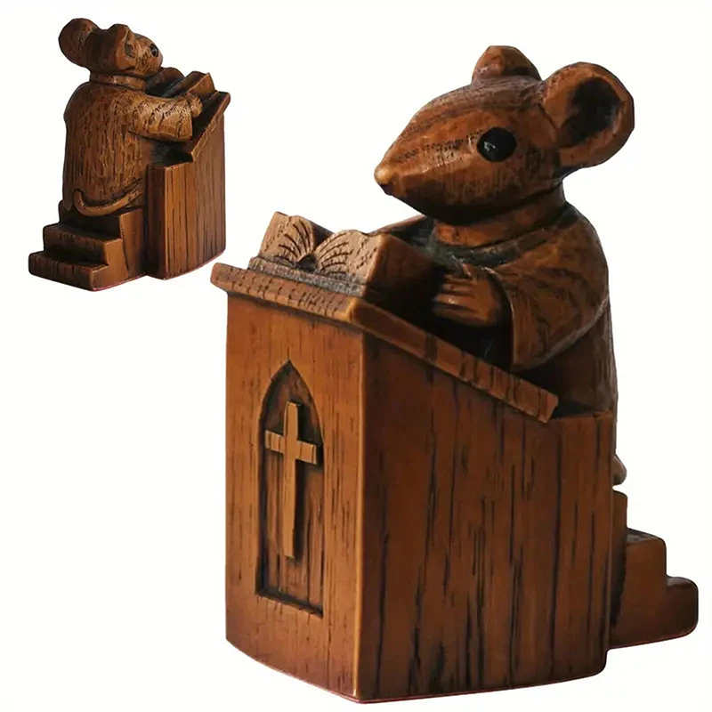 Y Church Mouse Figure Statue 8cm Cute Figurine Resin Sculpture Room Decoration Ornament The Vicar In The Pulpit Model Toy Gift