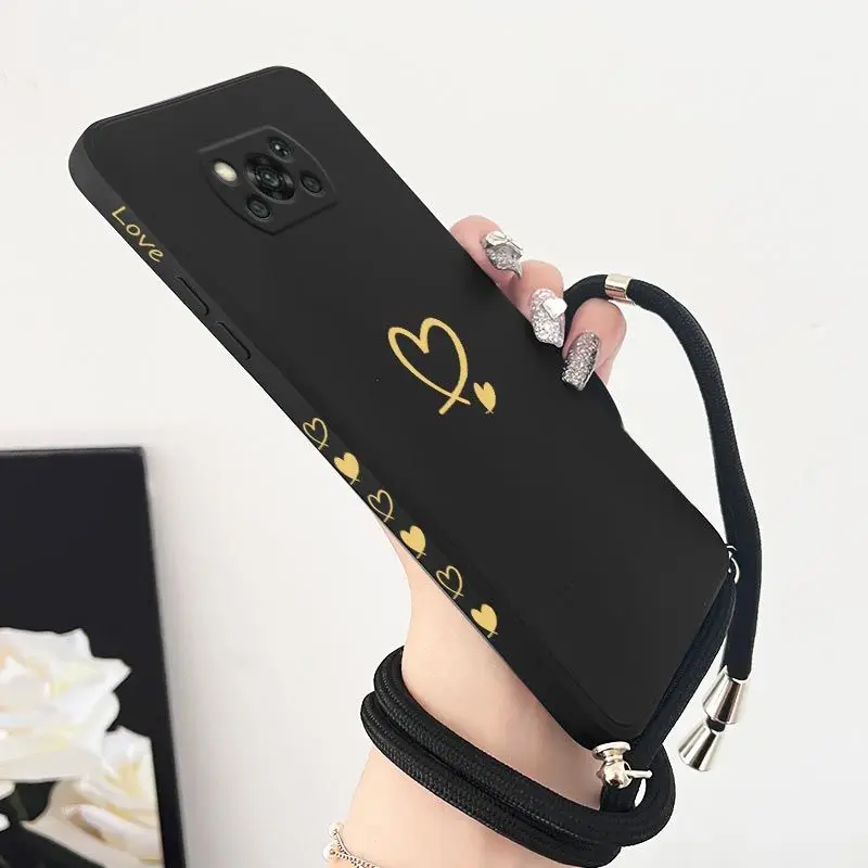 Gemini Love Crossbody Lanyard Silicone Phone Case For Xiaomi Poco M5 M4 Pro F4  X4 GT F4 GT X4 F3 X3 M3 X3 NFC X3 Pro C40 Cover