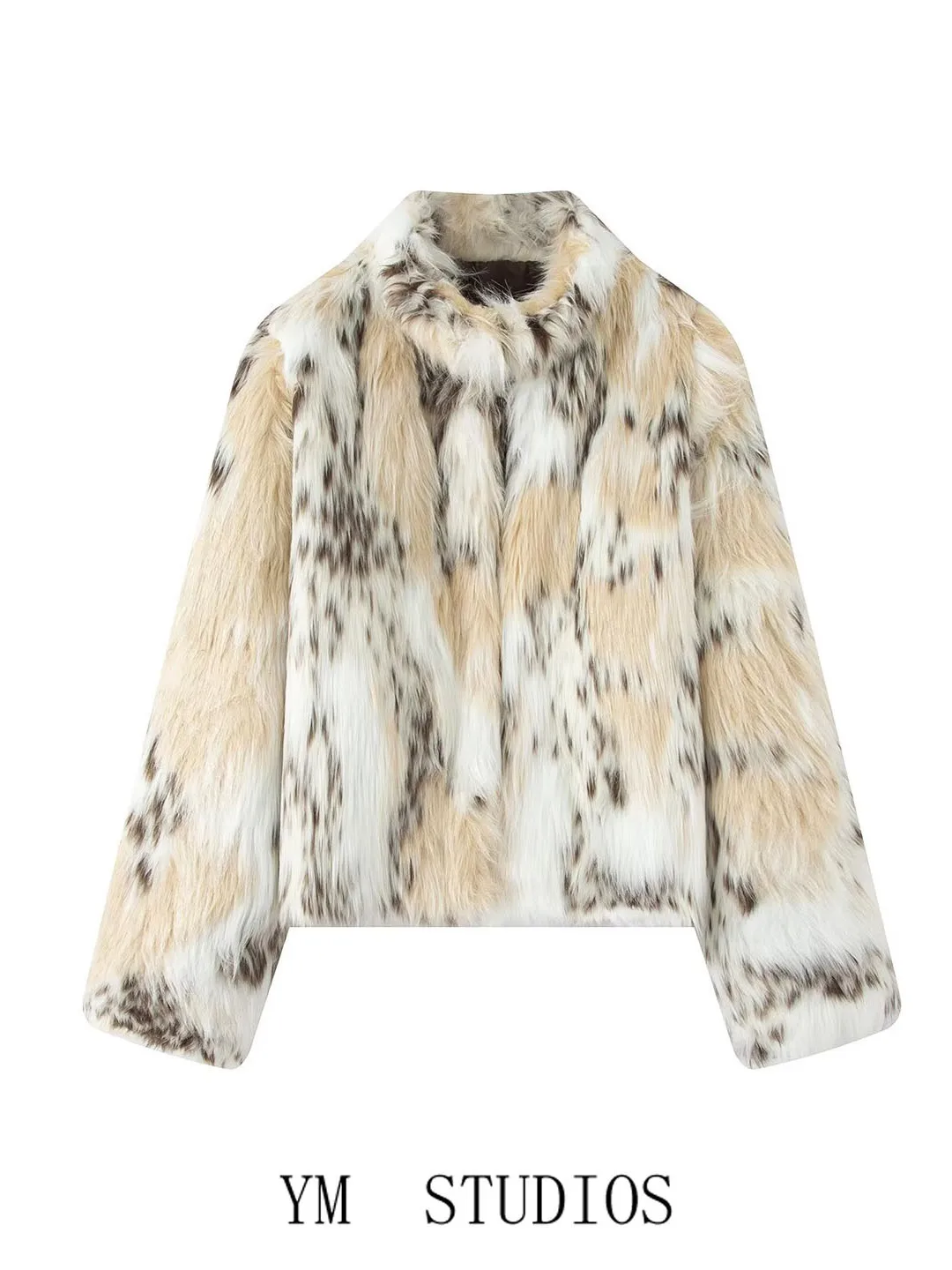 

Женское пальто из искусственного меха с текстурой животных, зимний открытый кардиган, модная ветровка, длинный воротник-стойка, Jaet