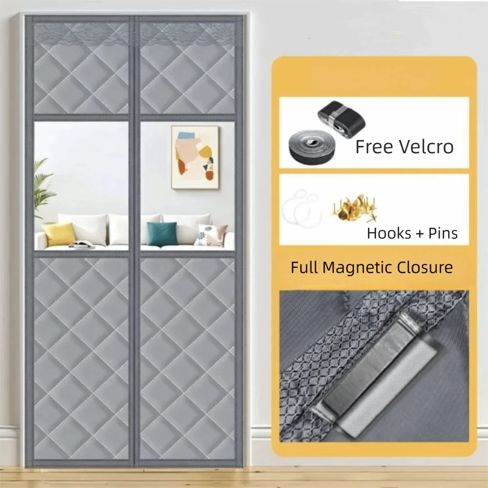 Self-Closing Magnetic Door Curtain Thickened No-Drill Cold Proof Door Screen Clear Window Soundproofing