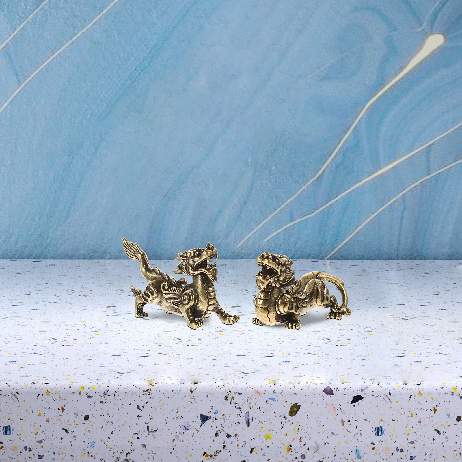 

2Pcs Vintage Brass Kylin Statue Animal Artware Desktop Decor Miniature Chinese Dragon Creative Ornament Indoor Office Display