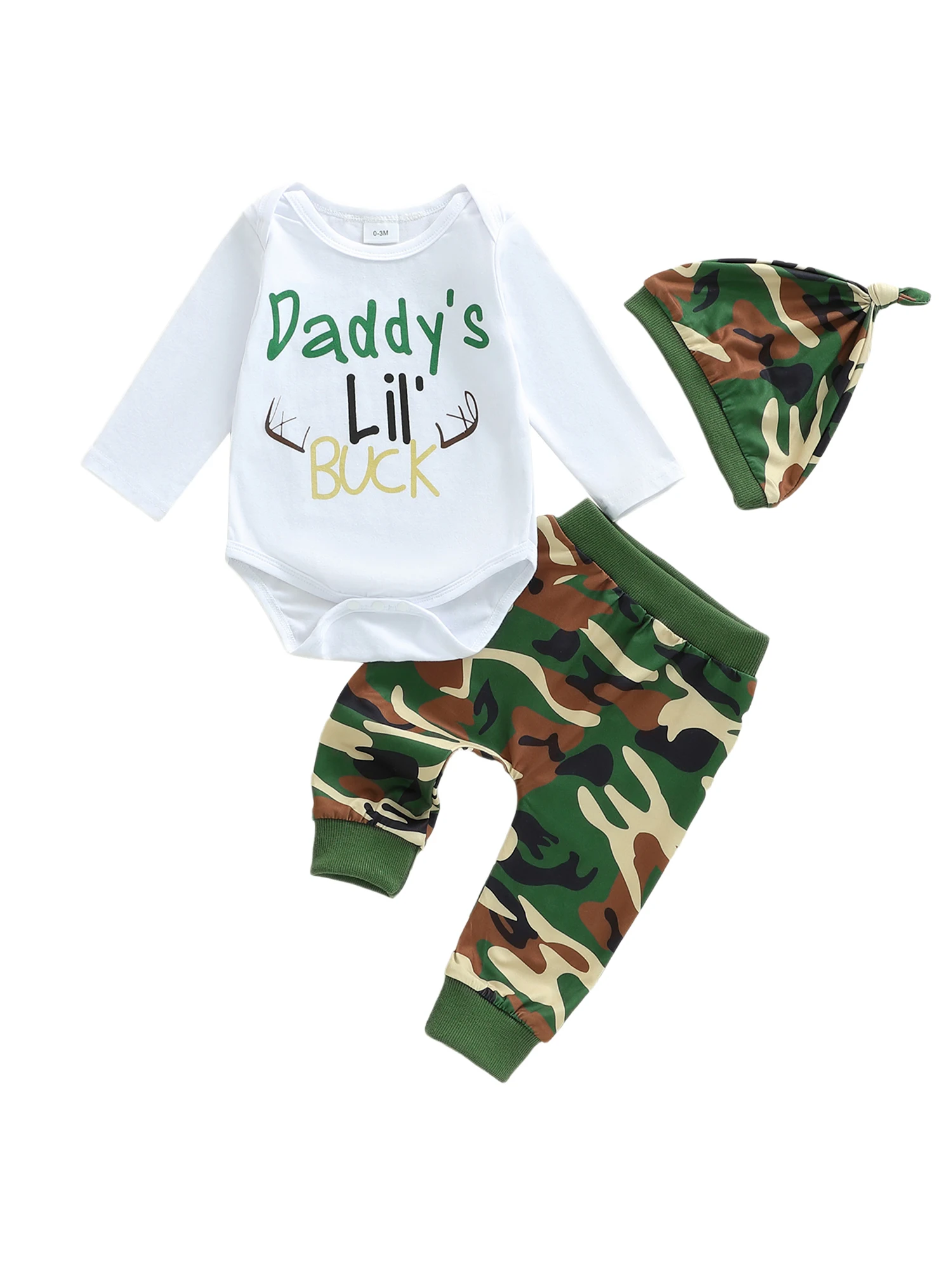 طفل الفتيان 3 قطع ملابس الخريف طويلة الأكمام رومبير مع السراويل طباعة التمويه قبعة مجموعة ملابس الوليد #5