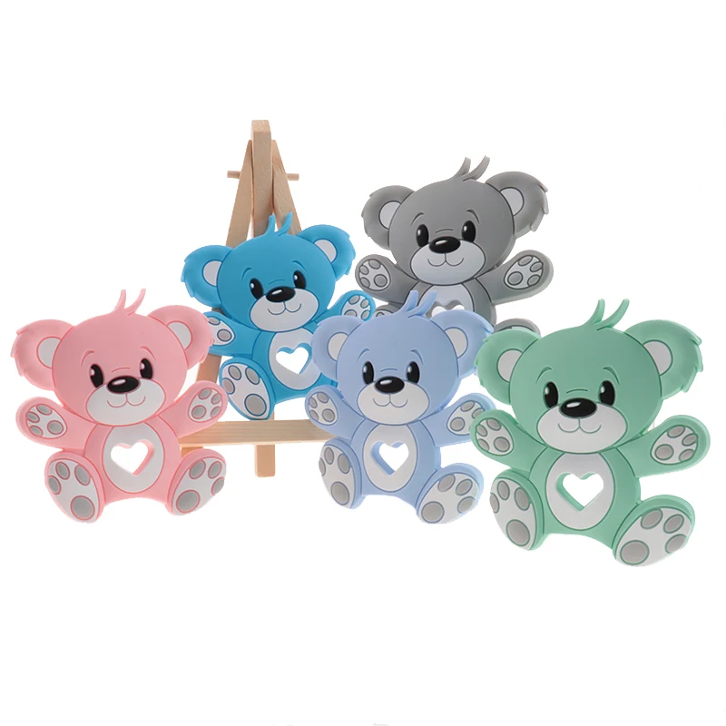 10pc Bear Silicone  Baby TeetherFood Grade Newborn Teething Necklace Pacifier Chain Accessories Rodent Toy BPA Free Gift Pendant