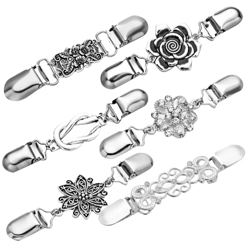 6Pcs Professional Flower Collar Pin Portable Suit Lapel Clip Chain Durable Clothing Accessory Stylish Party Wedding Decorations
