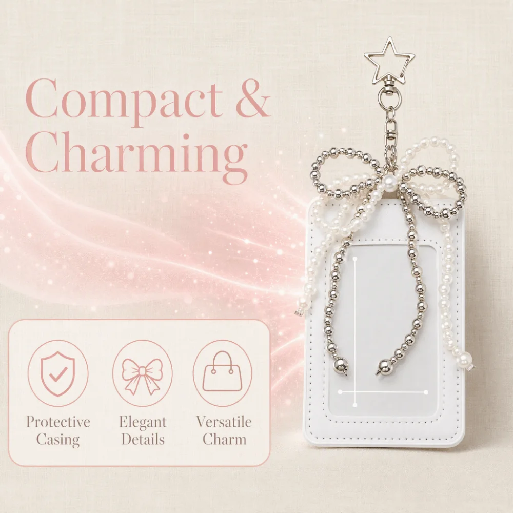 New PU Leather Cute Photocard Holder Pearl Bow Star Keychain Photo Storage Pouch INS Style Lace ID Card Case Girls