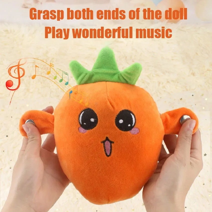 23CM Creative Fruit Sensing Beat Piano Plush Toy Strawberry Banana Carrot Electric Toy Doll Music Parent-child Interactive Toy