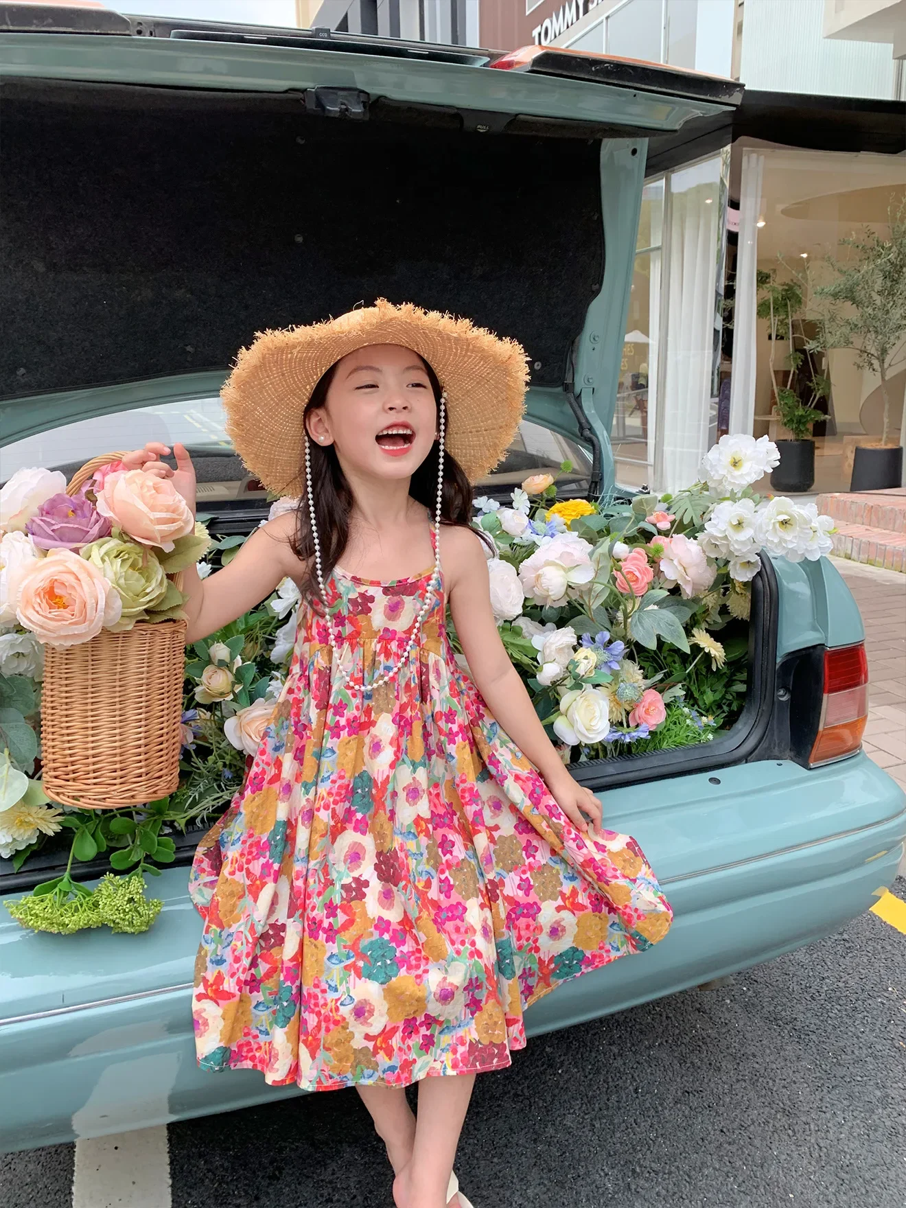 2024 Spring Summer New in Kids Baby Girls Fashion Clothing - Children Off Shoulder Flower Pure Cotton Knee-length Dresses 2-7Y