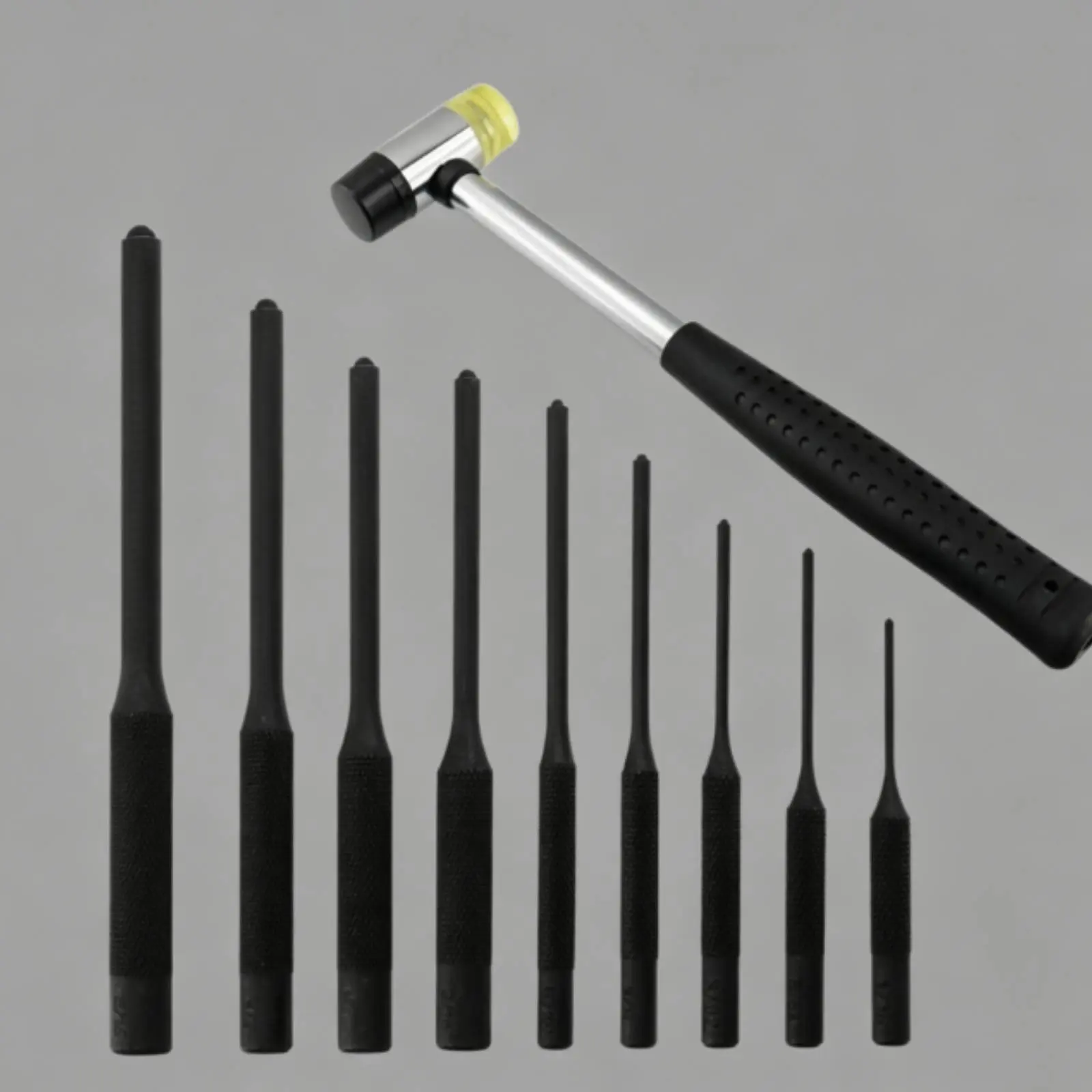 9 Pieces Fastener Punch Hammer Set Carbon Steel Fastener Punch and Hammer Kit Storage Bag Black Finish for Mechanics, Repair