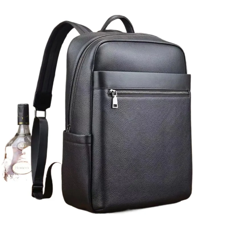 Hot Sale Black Full Grain Leather Business School Backpack Leather Leather Notebook Backpack Bag