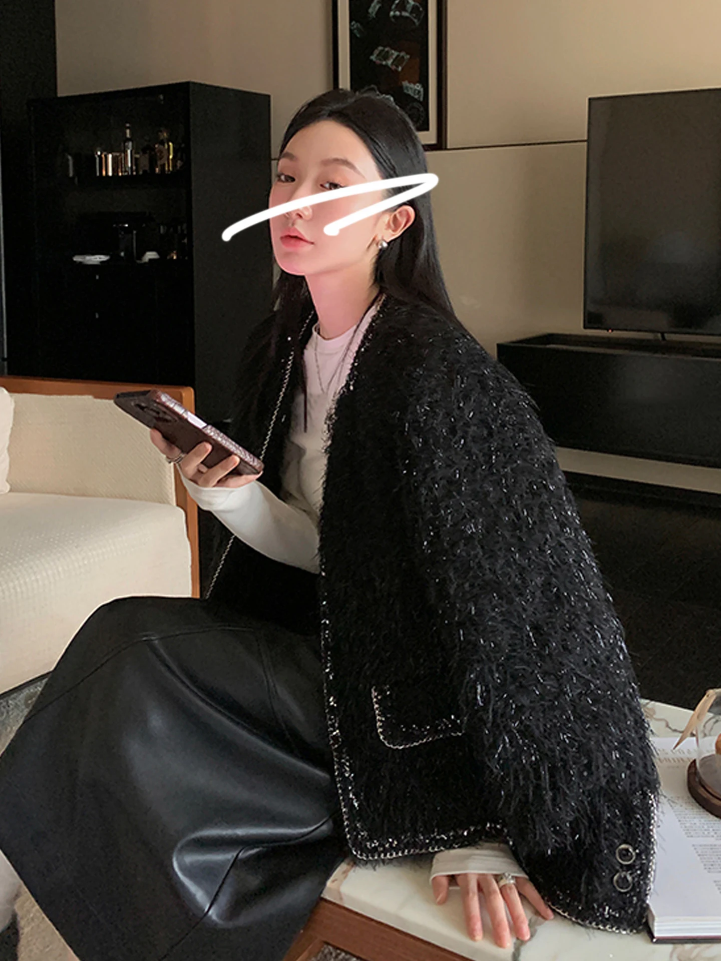 

Женское зимнее пальто FFmiss с бахромой и стразами, свободного кроя, яркое, с бахромой, кардиган, элегантная верхняя одежда