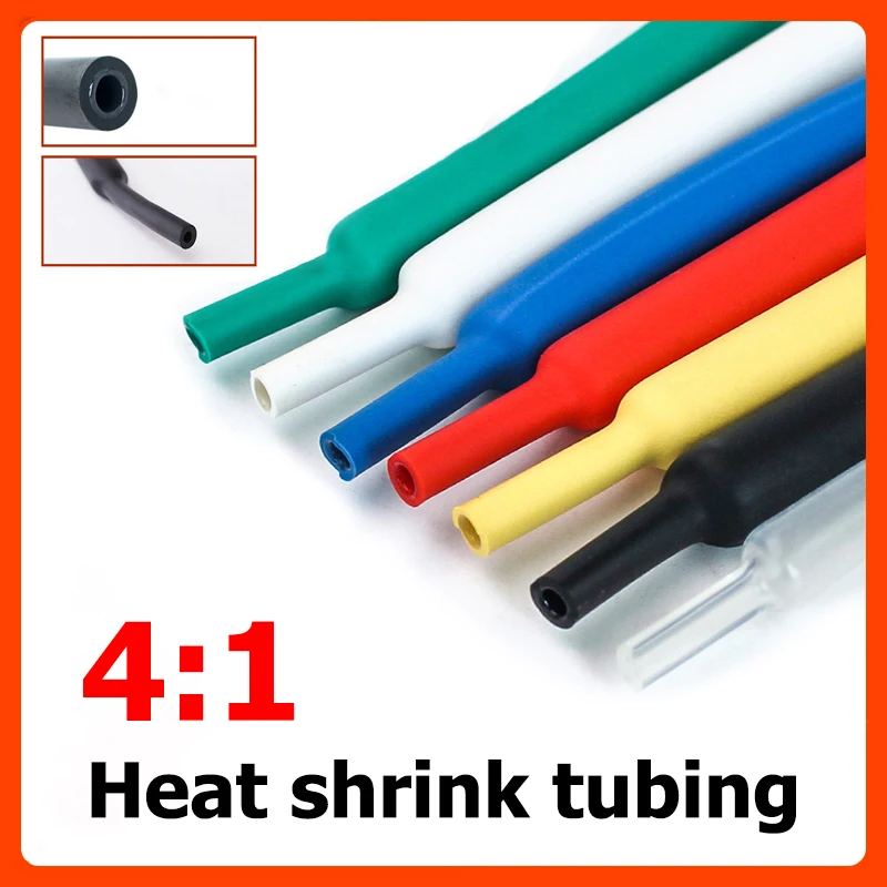 4/6/8/12/16/20/24/32/40mm 4:1 Heat Shrink Tube with Glue Tubing Adhesive Lined Dual Wall Heatshrink Shrinkable Shrink Cable kit