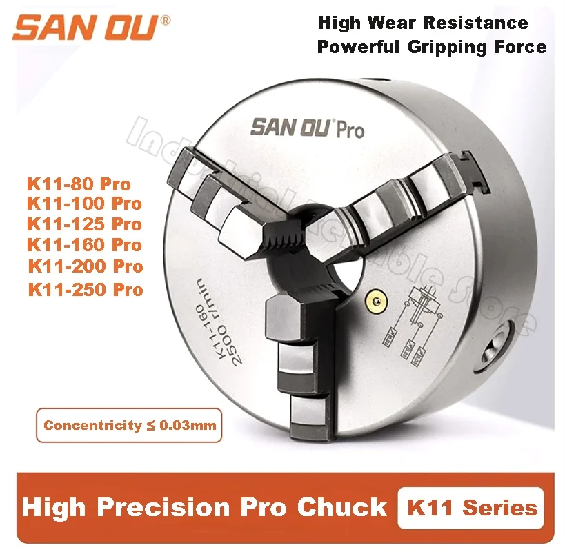 SANOU K11 pro 3-Jaw Lathe Chuck Self-Centering 0.03mm Precision CNC Metal Wood Turning Machine with inside & outside Jaws