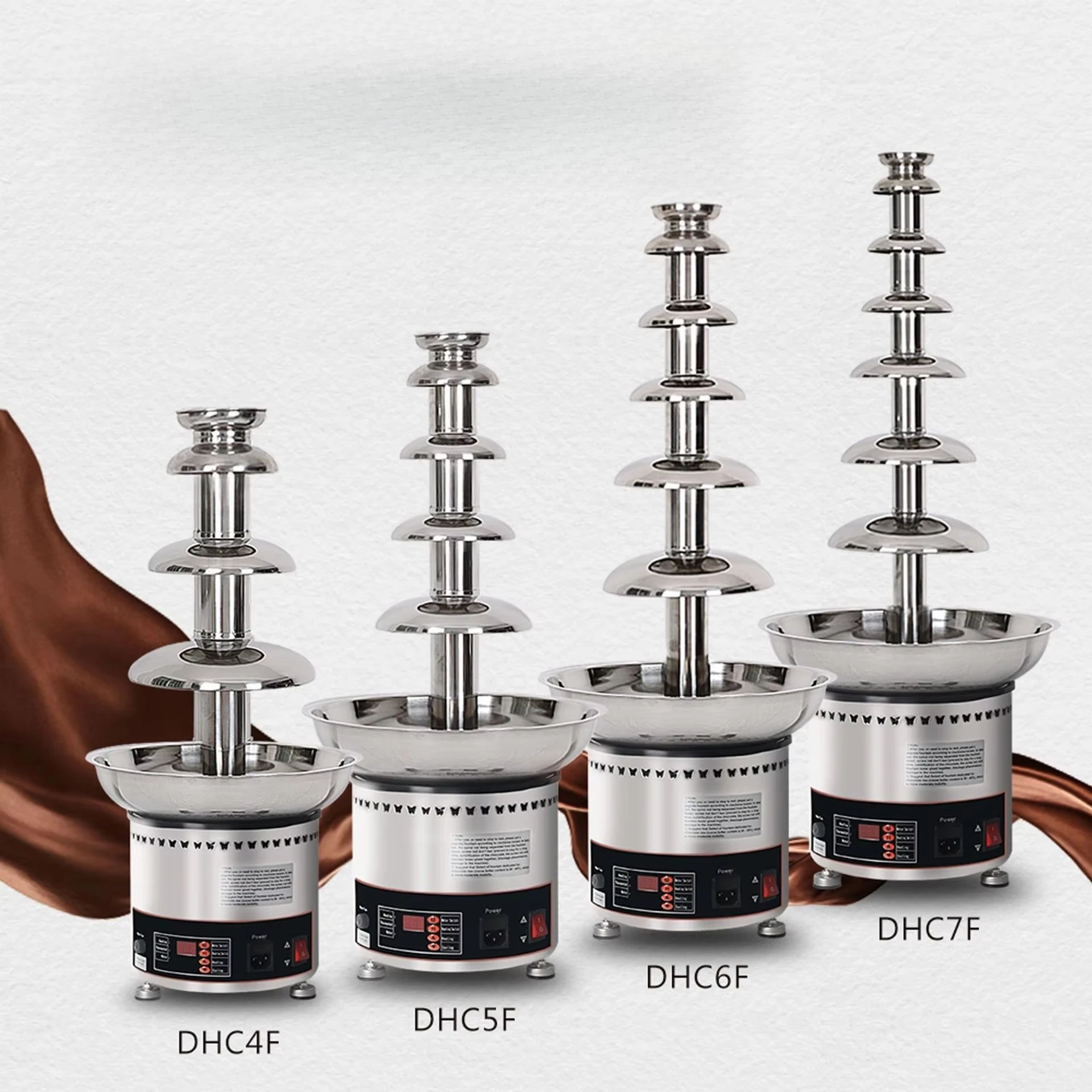Commercial five-layer stainless steel chocolate fountain machine, 60 cm high, electric, for hotels