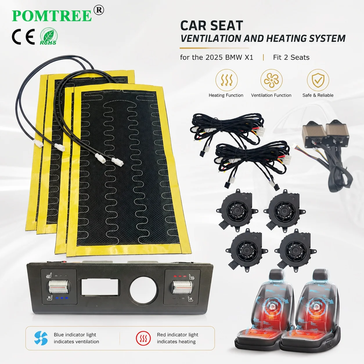 Built-in Car Seat Ventilation Cooling And Heating System Kit Fit 2 Seats,Dedicated Switch Compatible With 2025 BMW X1 Series