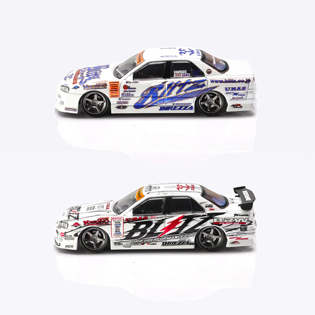 

Mortal1:64 modified retro Nissan ER34D1GP painted BLITZ-ER34 metal car model