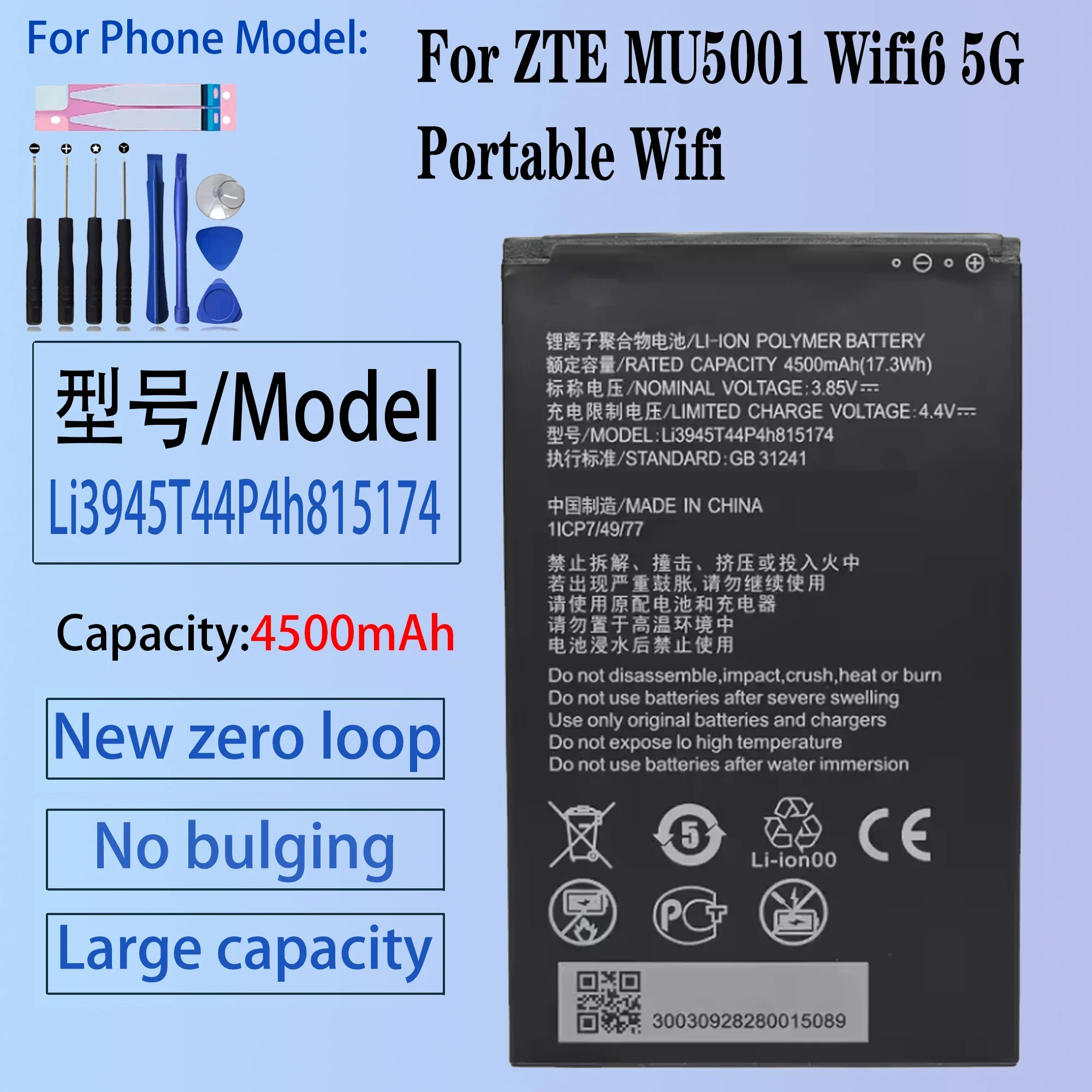 100% Original New 4500mAh Li3945T44P4h815174 Battery For ZTE MU5001 Wifi6 5G Portable Wifi Wireless Router Batteries car battery charger 12v solar panel portable waterproof power trickle battery charger and maintainer plug and play solar power