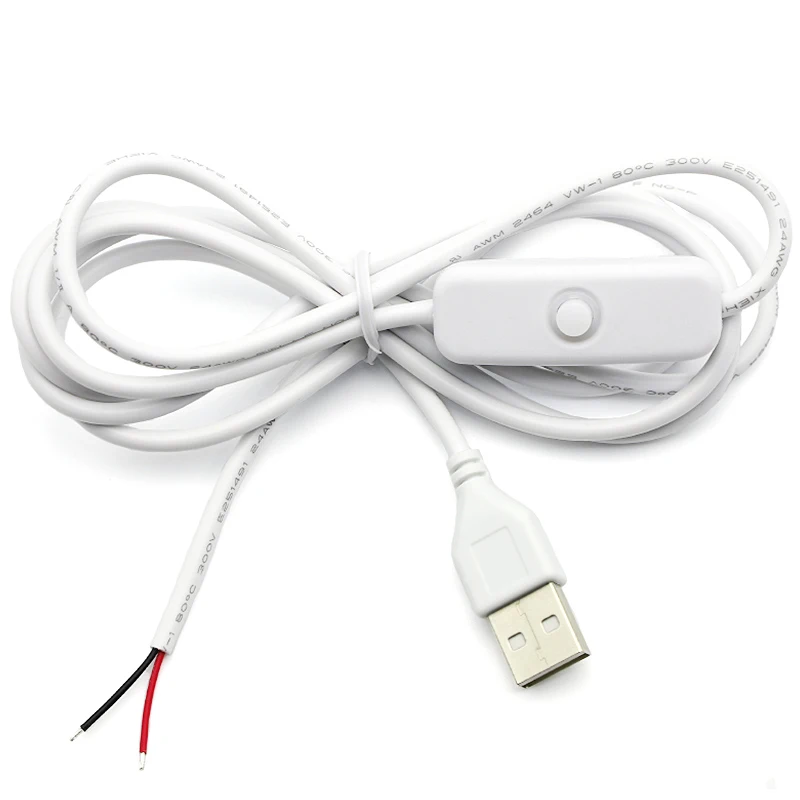 New 1.5M Switch Power Supply Wire USB Male to 2 Pin Connection Cable 501 Button ON OFF 2A For LED Strip Lamp Bulb Light DIY