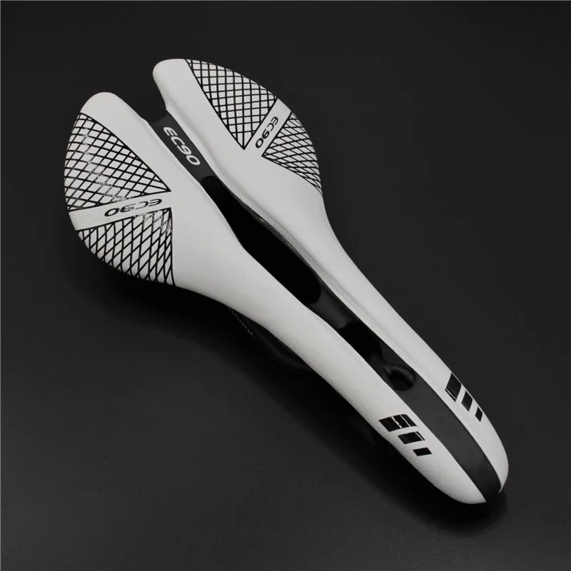 EC90 Carbon Fiber Base Top UDhigh Modulus Bicycle Saddle Hollow Use ForMTB Mountain Road Bike Seat Cushion Leather Matt White